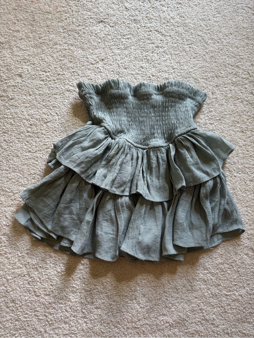 Blu Pepper Sage Green Smocked Ruffle Mini skirt